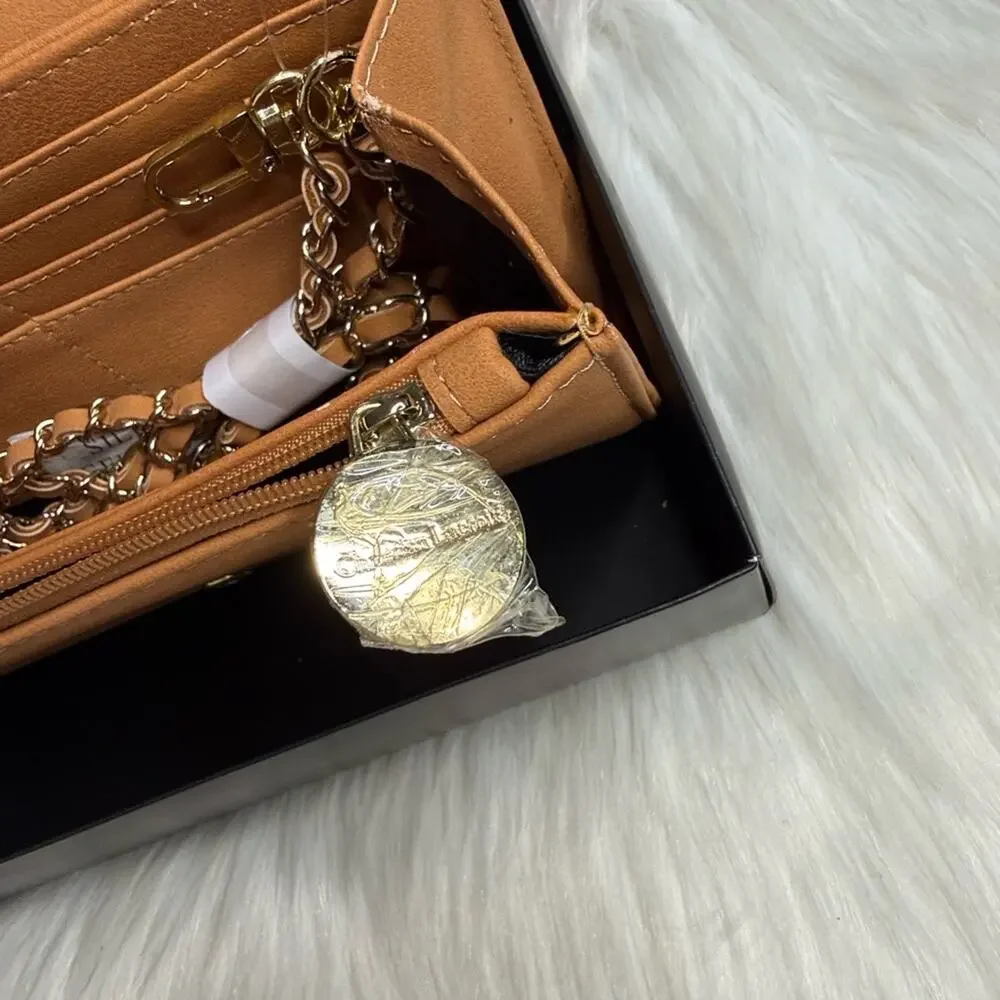 Christian Lacroix Cognac Logo Gold Chain Crossbody Bag